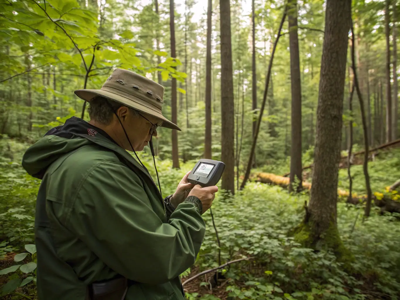 A wildlife biologist monitoring animal populations in their natural habitat, showcasing the organization's commitment to wildlife management.